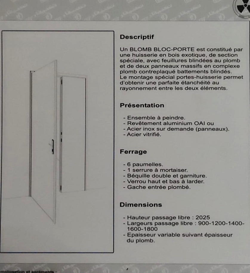 Extrait de la page 17 du catalogue Technifer : bloc-porte plombé 1 ou 2 vantaux : descriptif.