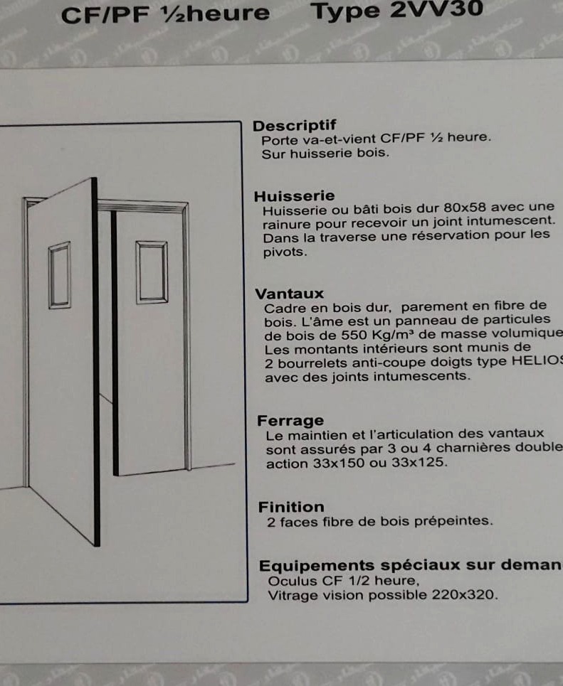 Extrait de la page 21 du catalogue Technifer : bloc-porte va-et-vient, type 2VV30 : descriptif.