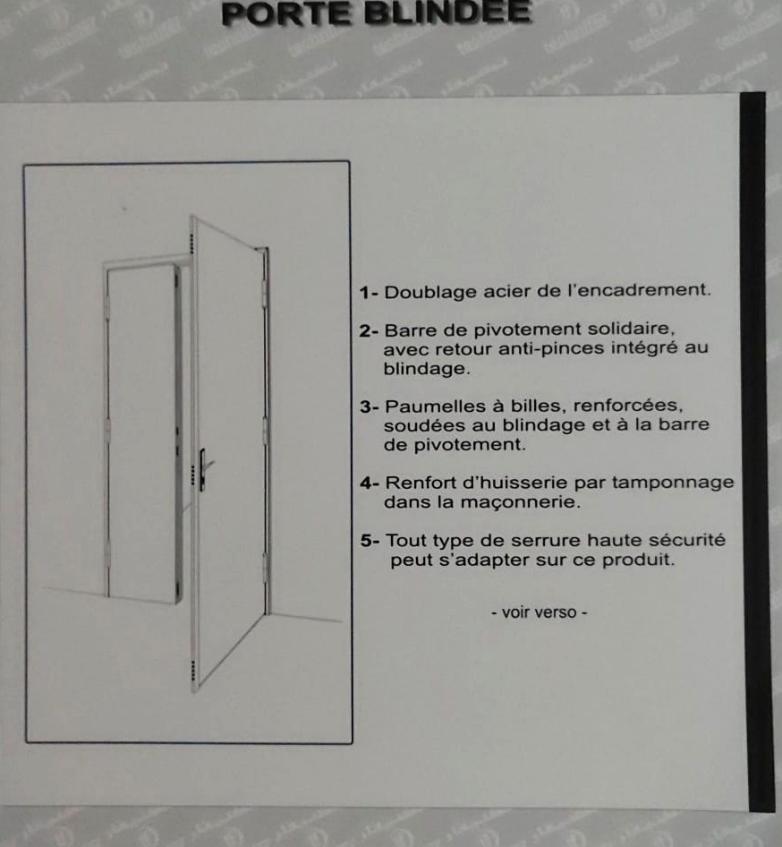 Extrait de la page 25 du catalogue Technifer : porte blindée : schéma et descriptif.